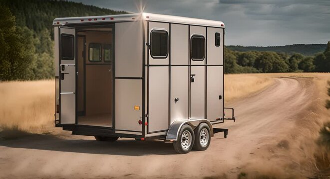 Modern horse trailer. Vehicle to transport horses.