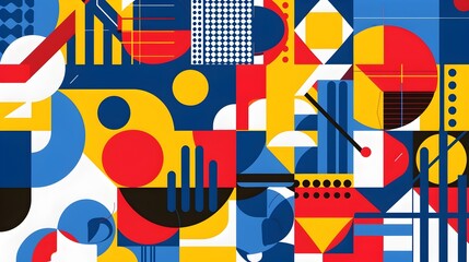 Obraz premium Vibrant Geometric Abstract Patterns in Primary Colors for Modern Digital Graphic Design