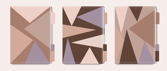 Minimal set of abstract geometric universal art notebook templates. Fashionable design for notepads, planners, brochures, books, catalogs and other printed stationery.