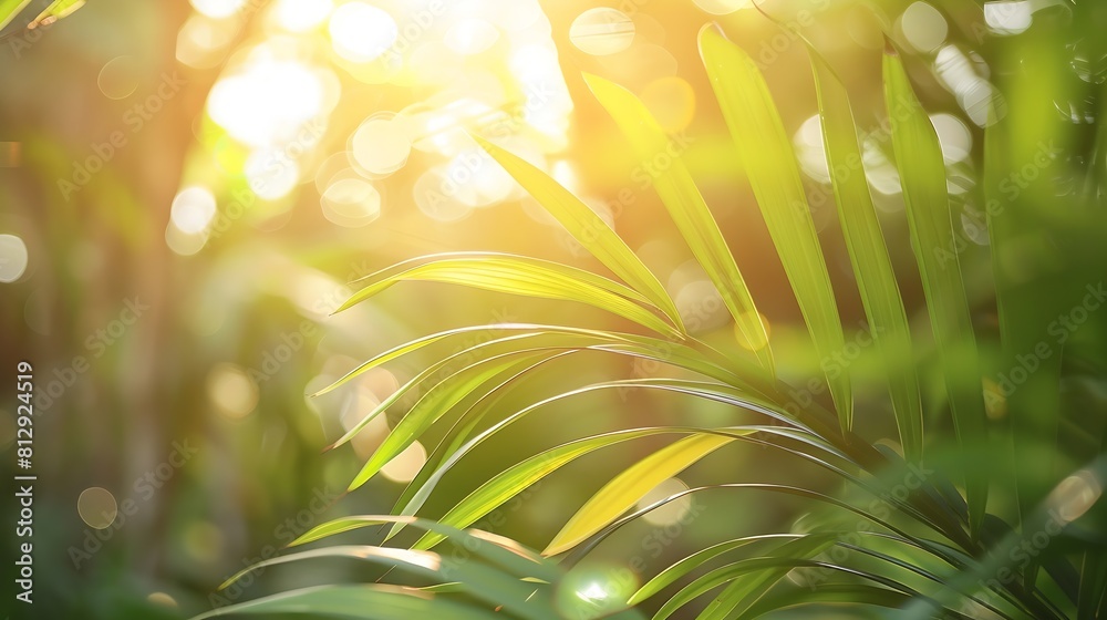 Aufkleber blurred summer background of free space for your decoration and palm leaves with sun light : generat