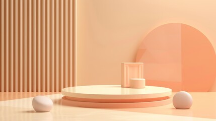 Soft Pink and Beige Podiums for Gentle Organic Cosmetic and Beauty Product Display 3D