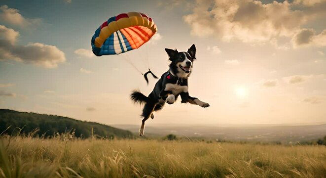 Happy dog with a parachute.