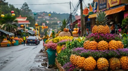 The Golden Pineapple Festival in Da Lat Vietnam where the city celebrates the harvest of pineapples with a parade pineapple-themed foods art installat