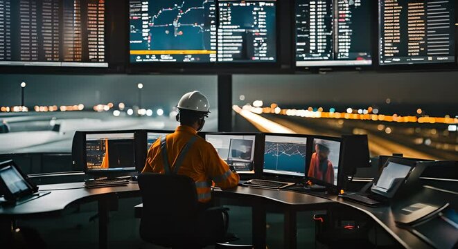 Back view of a male air traffic controller.