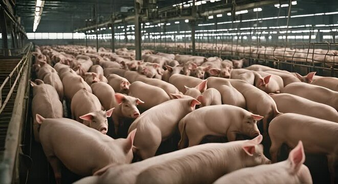 Many pigs on a massive pig farm.