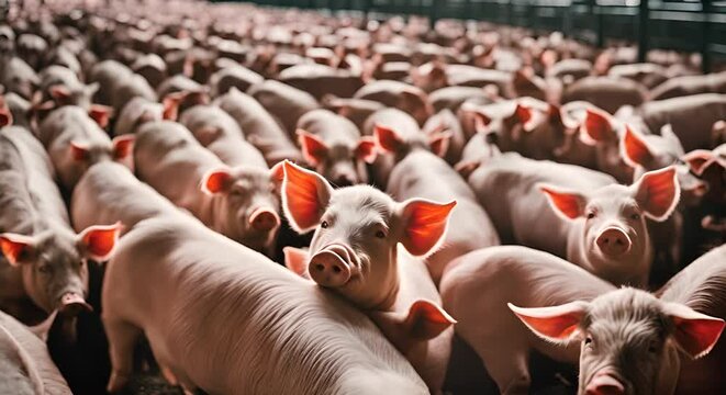 Many pigs on a massive pig farm.