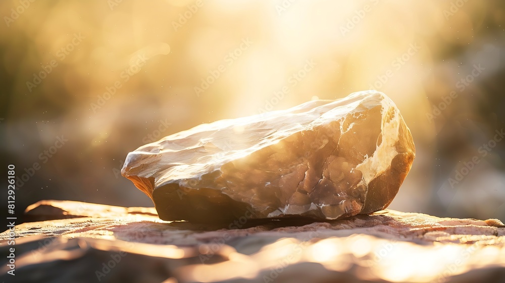 Poster product display podium rock stone with blurred background with sunlight shadow : generative ai