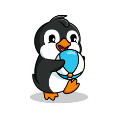 cartoon illustration design of a penguin playing soccer