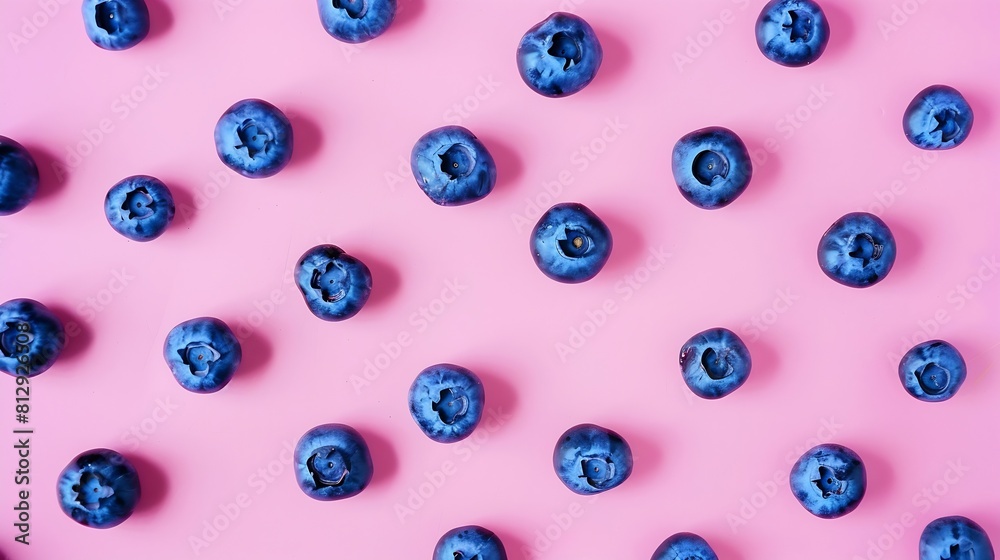 Poster fresh berries blueberry on pink background colorful fruit pattern of blueberries as background creat