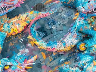Unleash the realm of mythical beings on the streets of today Imagine watercolor creatures blending seamlessly with urban landscapes