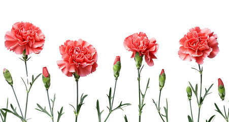 Wallpaper of carnation flowers on a transparent background with copy space for texts