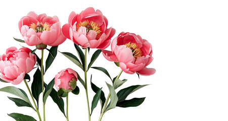 Wallpaper of Peony flowers on a transparent background with copy space for texts