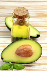 natural organic avocado oil on the table