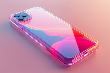 A minimalist product mockup of a transparent phone case with a color gradient that subtly blends into the phone's color.