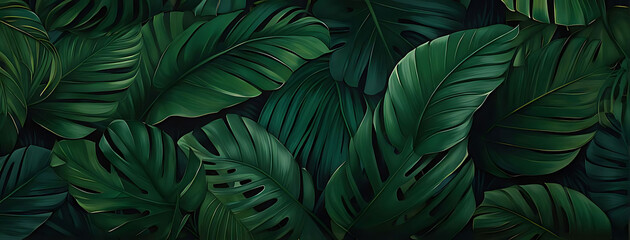 Fototapeta premium Pattern leaf background green plant tree abstract palm floral wallpaper flower foliage art jungle. Background luxury leaf pattern texture design line summer gold nature monstera fabric golden leaves.