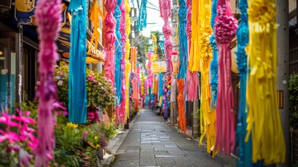 The Tanabata Festival in Sendai Japan celebrated with vibrant streamers and paper decorations that fill the city symbolizing peoples wishes and prayer