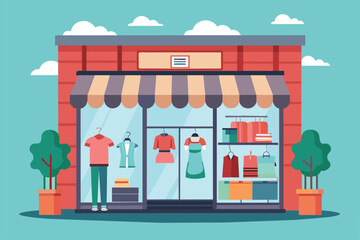 Naklejka premium A man stands in front of a clothing store, looking at the displays, Fashion shop Customizable Semi Flat Illustration