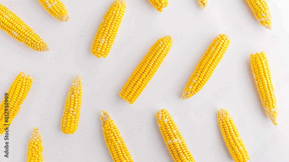 Poster creative layout made of yellow corn on the white background flat lay food concept macro concept : ge