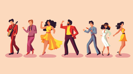 illustration set of people dancing retro disco - va