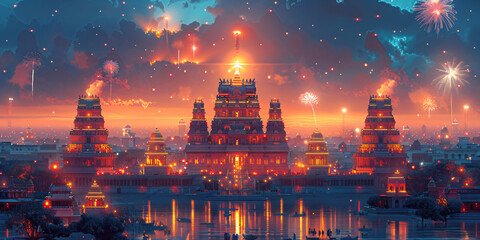 Fototapeta premium Mastering the Art of Colorful Vector Illustration. Capturing the Spirit of the Indian Festival Rath Yatra 