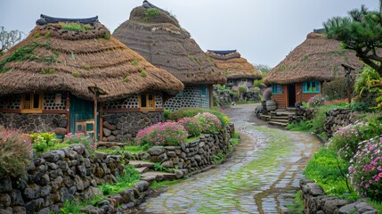 The Seongeup Folk Village in Jeju South Korea a traditional village that preserves the unique cultural and architectural heritage of Jeju Island inclu