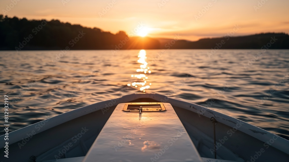 Aufkleber photo of a sunset view on a lake on a boat that can be used as a background : generative ai