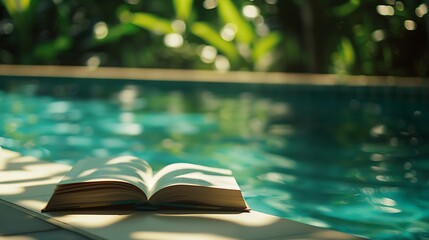 Summer Relax Poolside Reading Book Concept : Generative AI
