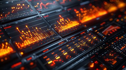 Obraz premium Close-up of an economic analysis screen showing dynamic economic models and forecasts, rendered hyperrealistically with crisp graphics and real-time updates, no people .