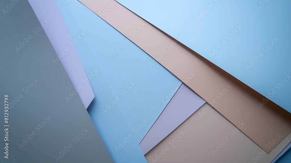 Aufkleber from above layout of colorful cardboard sheets in brown grey and blue shades : generative ai