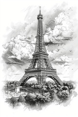 Sketch of a view of the Eiffel Tower in Paris.