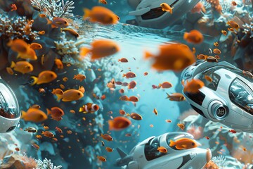 Capture the essence of technological evolution beneath the waves