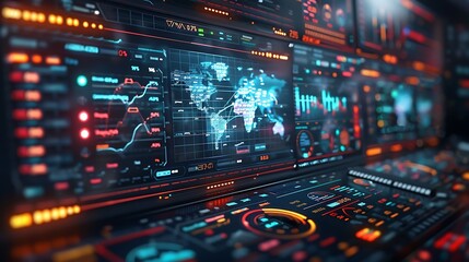 Detailed digital marketing metrics monitor showing real-time data on customer engagement and marketing campaign effectiveness, rendered hyperrealistically with a focus on digital accuracy.