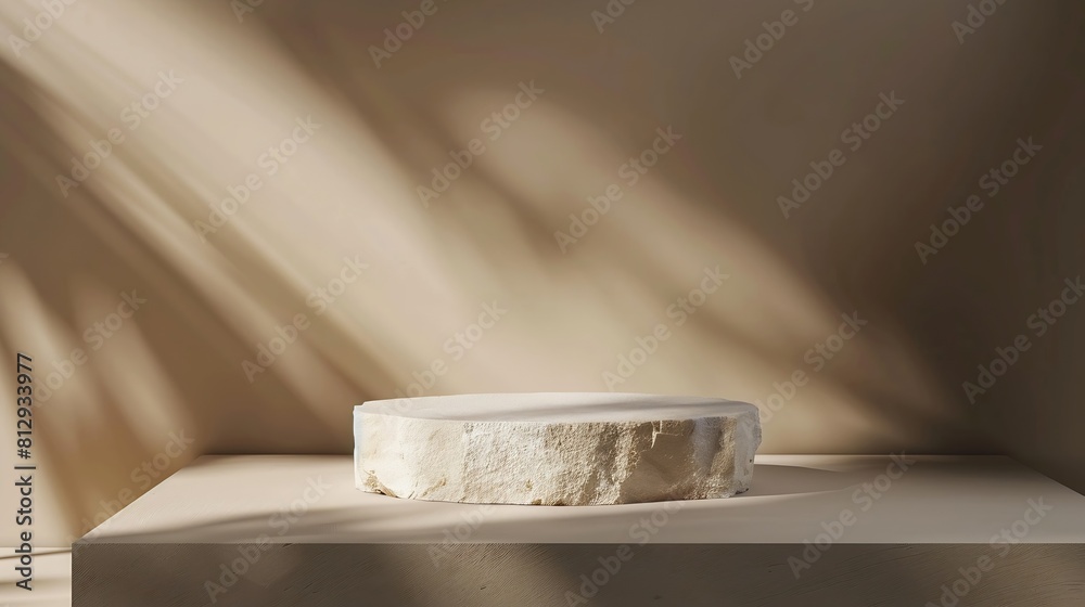 Aufkleber stone podium mock up for product cosmetic on dark beige background with dramatic light empty showcas