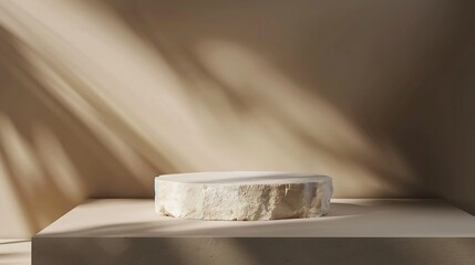 Stone podium mock up for product cosmetic on dark beige background with dramatic light Empty showcase for packaging presentation : Generative AI