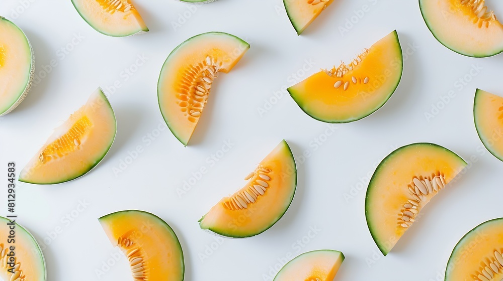 Poster creative layout made of melon on the white background flat lay food concept macro concept : generati