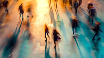 Beautiful motion blur of walking people Early morning rush hours busy modern life concept Ideal for...