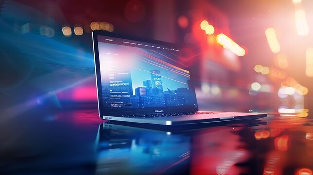 Sample news website opened on laptops screen All contents on website are completely made up : Generative AI