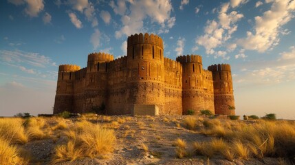 The Derawar Fort in Pakistan a massive square fortress in the Cholistan Desert distinguished by its 40 bastions that rise impressively in the arid lan
