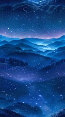 Illustrate a dreamy landscape featuring rolling hills under a star-studded night sky