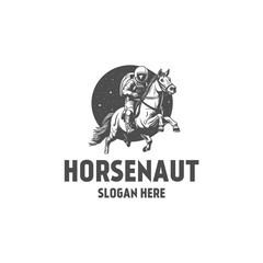 Astronaut riding a horse logo vector illustration