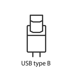 USB type B cable, linear icon. Line with editable stroke