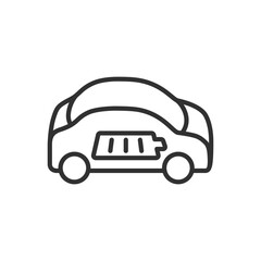 Charging on the car, linear icon. Car and battery. Line with editable stroke