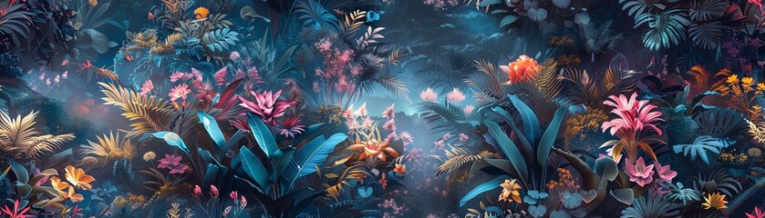 Illustrate a surreal forest of vibrant
