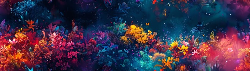 Illustrate a surreal forest of vibrant