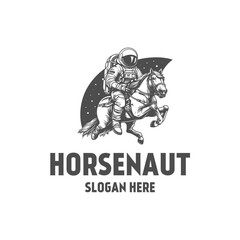 Astronaut riding a horse logo vector illustration