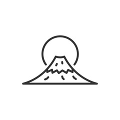 Mountain with the rising sun, linear icon. Line with editable stroke
