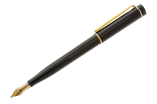 A black pen with gold trim sits on a white background, father's day , clipart, isolate on white background.