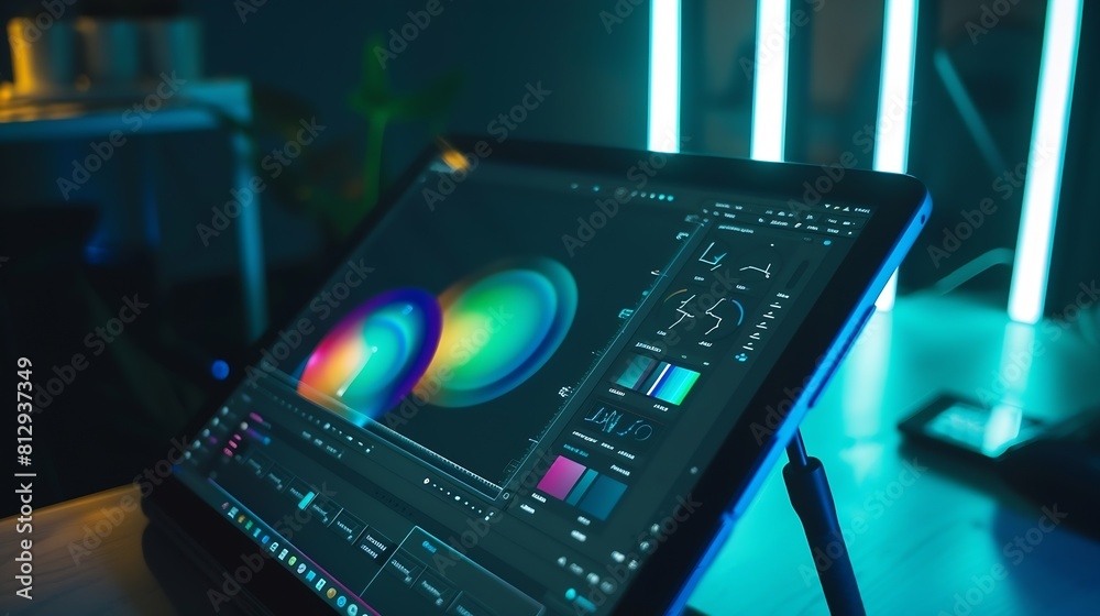 Aufkleber Photo editor user interface on tablet computer : Generative AI