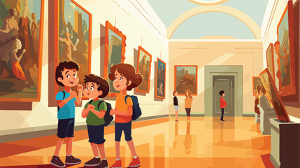 Kids in museum looking at classical work of art car