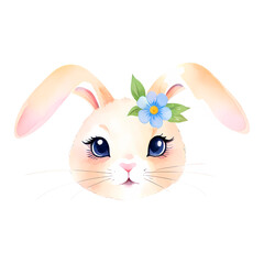 Rabbit Flowers Watercolor Sublimation. Bunny illustration for print t-shirts, Baby Shower, cards, poster, birthday invitation, mugs